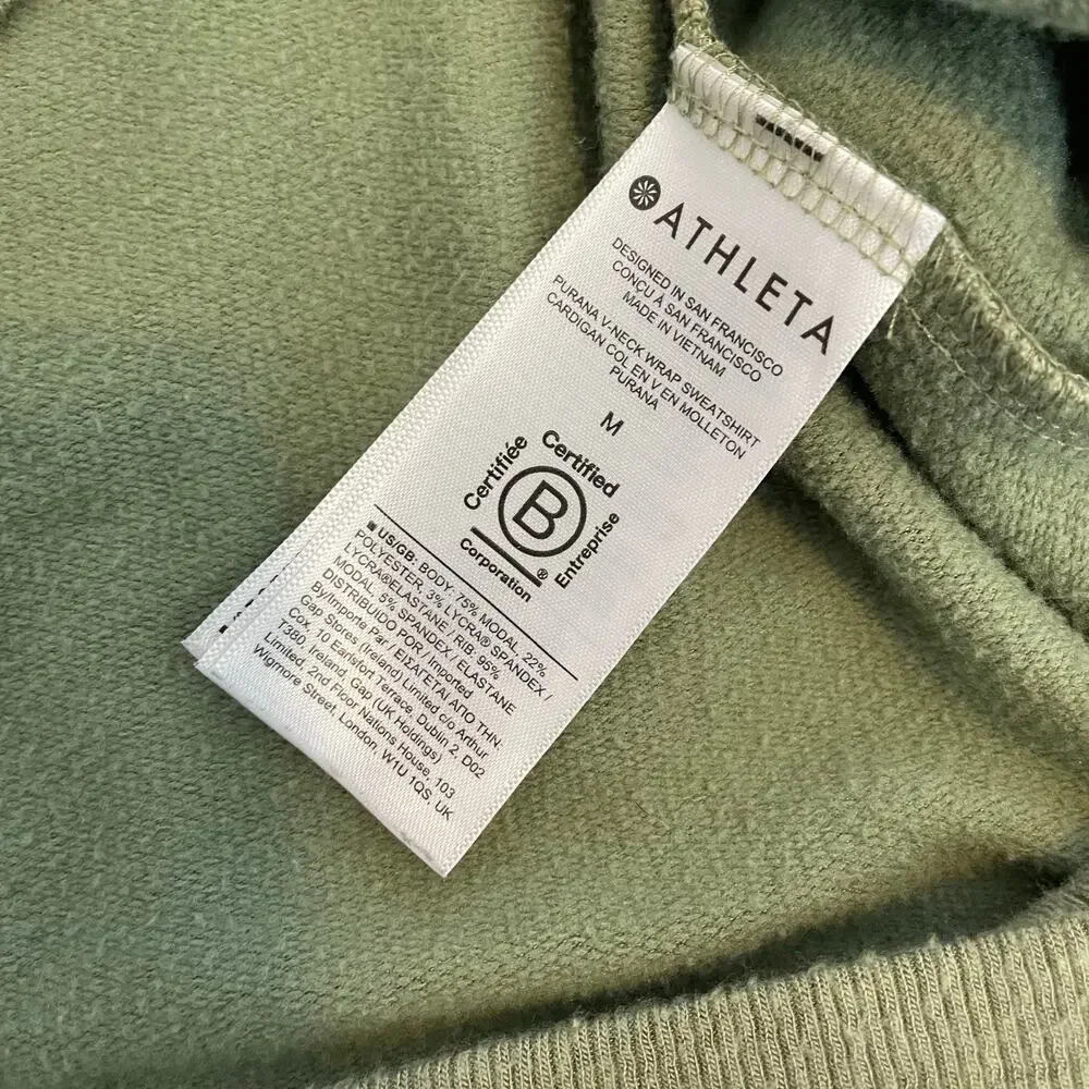Athleta Purana V-Neck Wrap Sweater Shirt Sweatshirt Womens Medium Green